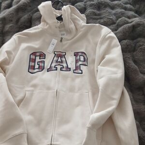 GAP Cream Hoodie with Plaid Logo